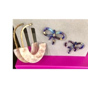 Baublebar Blue Bow Studs &  Faidra Pink Resin Drop Earrings Boxed Gift Set